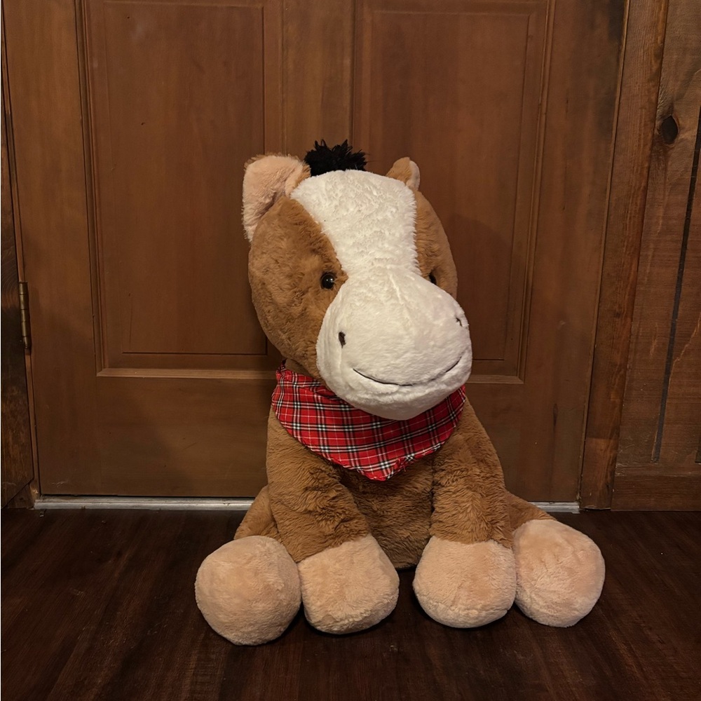 Plush Horse Toy with Red Plaid Bandana